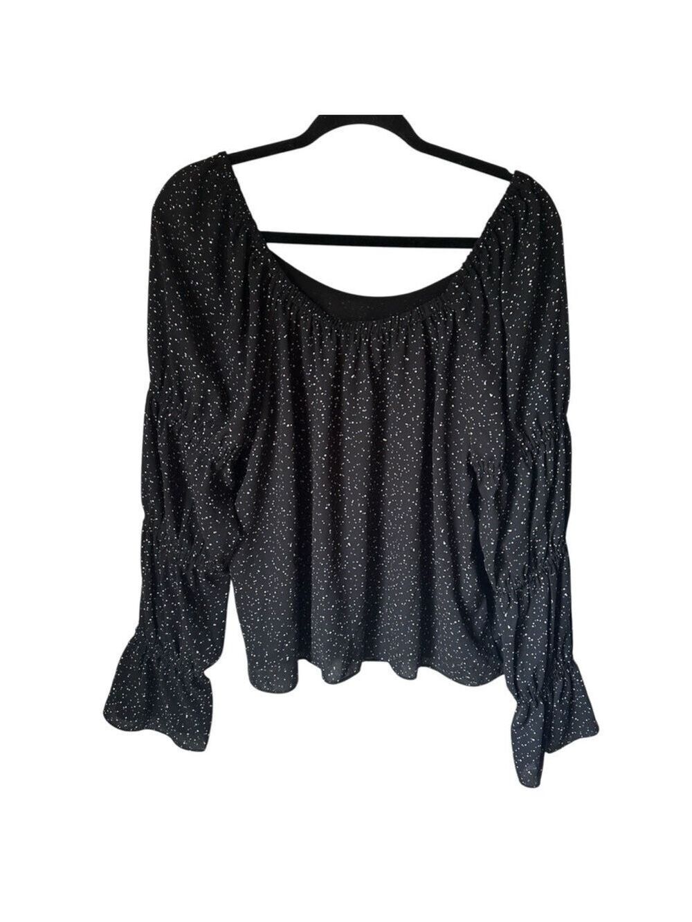 CeCe Women’s Black Long Sleeve Blouse with Blue & White Polka Dot Print – Size L - Picture 5 of 7